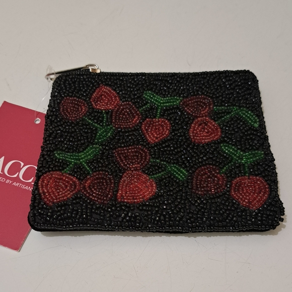 Bacci Handbags - Beaded Cherry Handcrafted Zip Pouch